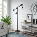 Henn & Hart Descartes Blackened Bronze Floor Lamp with Ribbed Glass Shade & Pulley System FL0157
